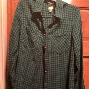 Black and green plaid button up